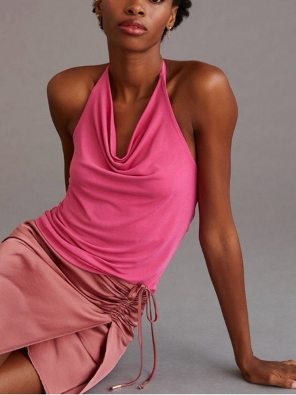 Anthropologie Pink Draped Halter Cowl Tank